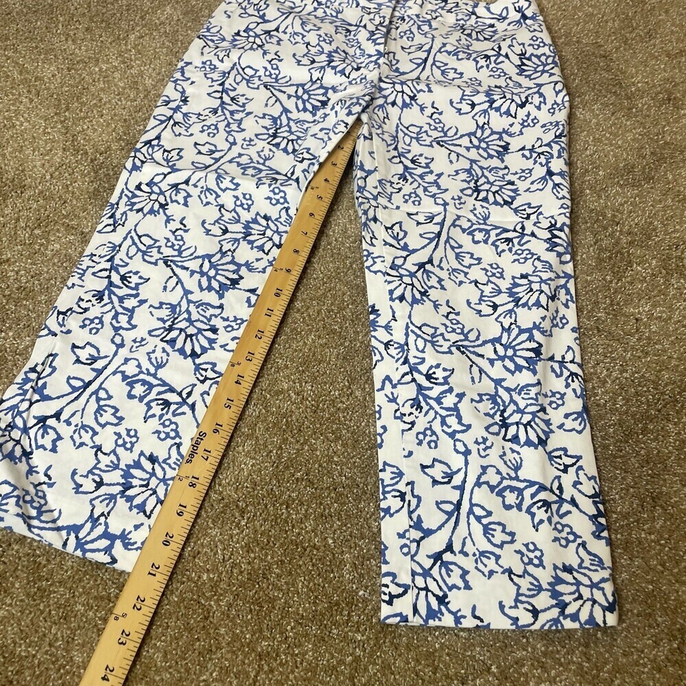 J. Jill Essential Cotton-stretch pants white with blue floral women’s SZ 8 crop - Picture 7 of 9